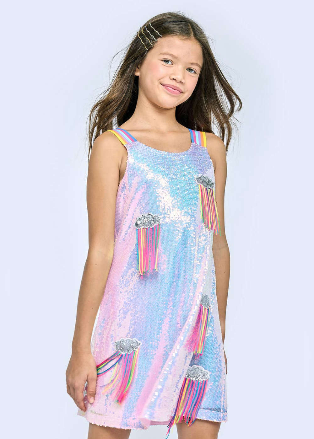 Sequin Cloud Rainbow Fringe Party Dress