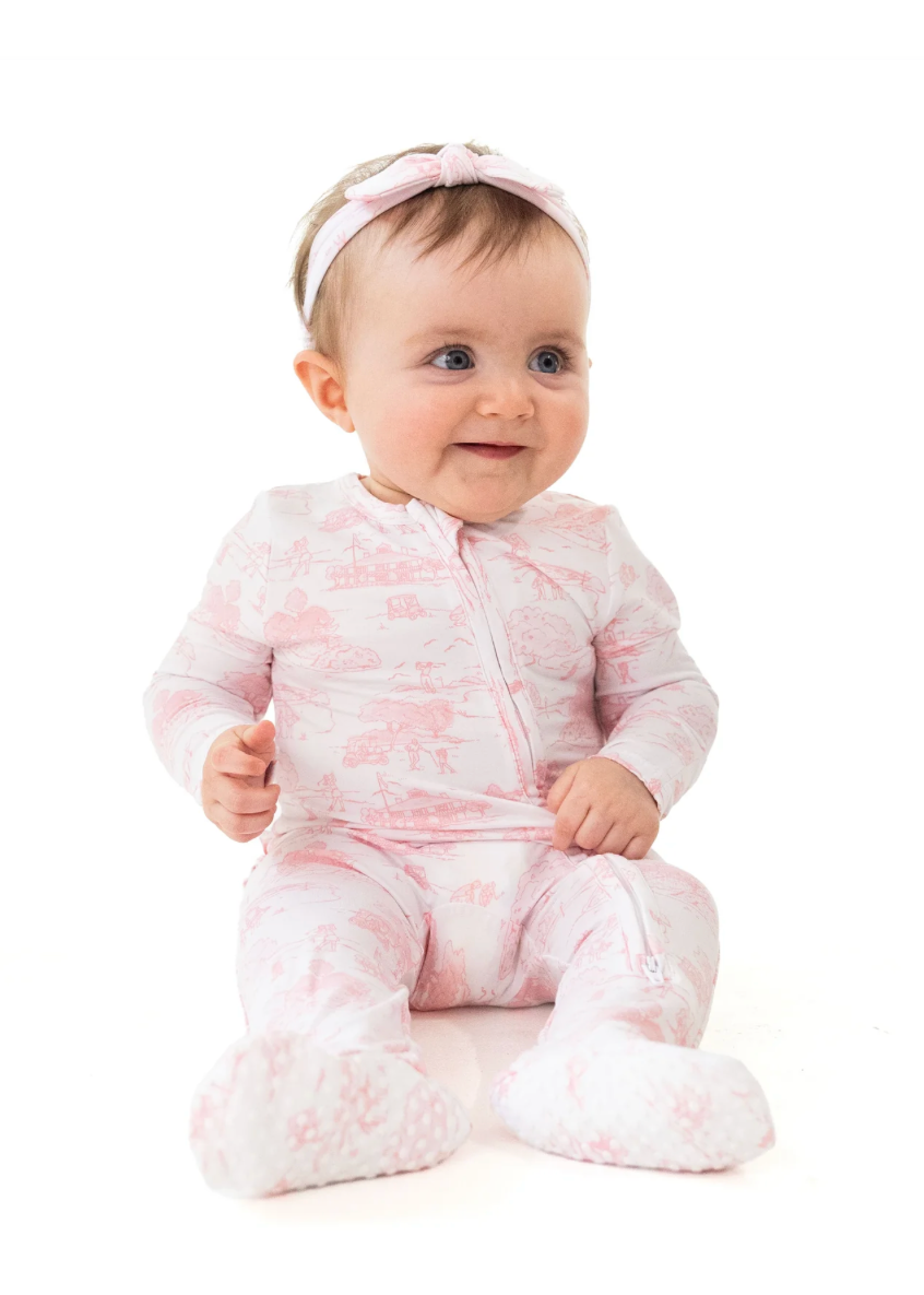 Golf Toile Pink - 2 Way Zipper Footie