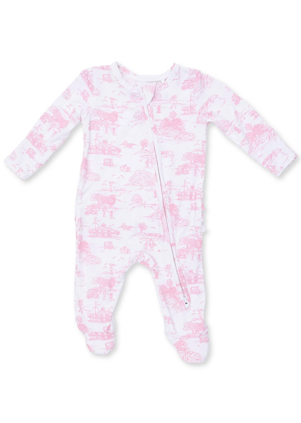 Golf Toile Pink - 2 Way Zipper Footie