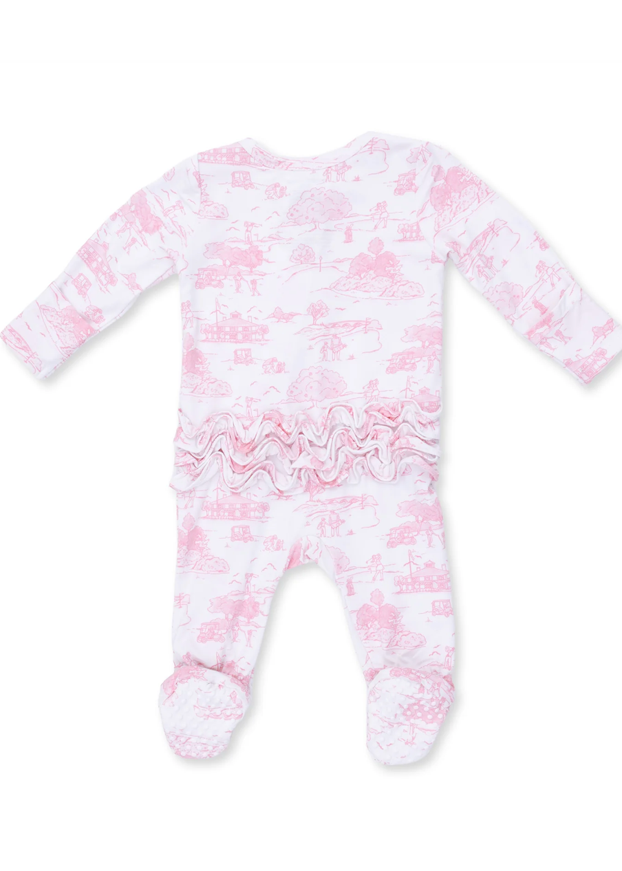 Golf Toile Pink - 2 Way Zipper Footie