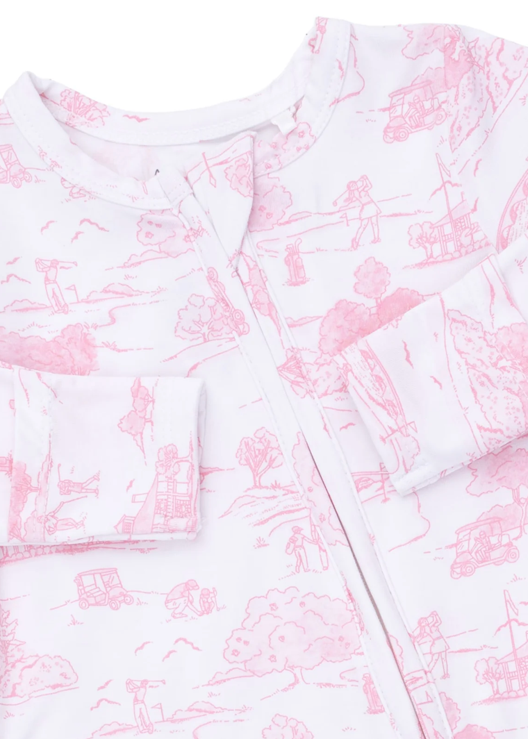 Golf Toile Pink - 2 Way Zipper Footie