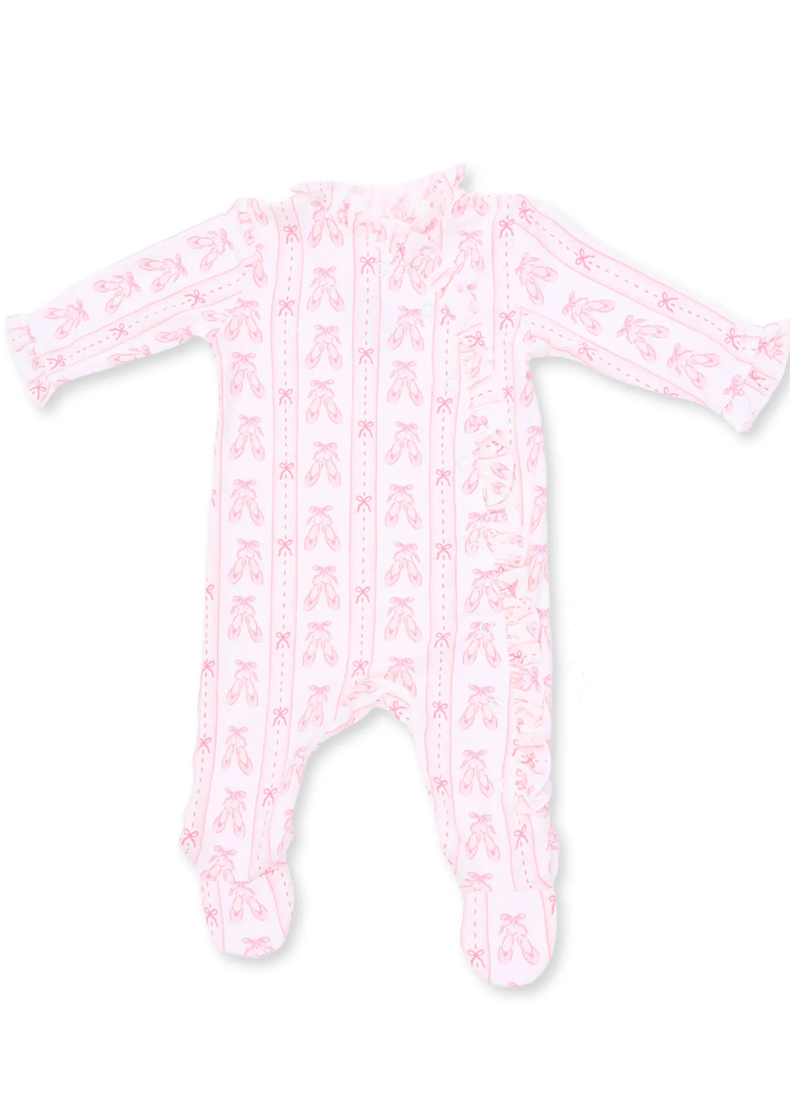 Ballet Shoes Ribbon Stripe - Kimono Ruffle Snap Footie