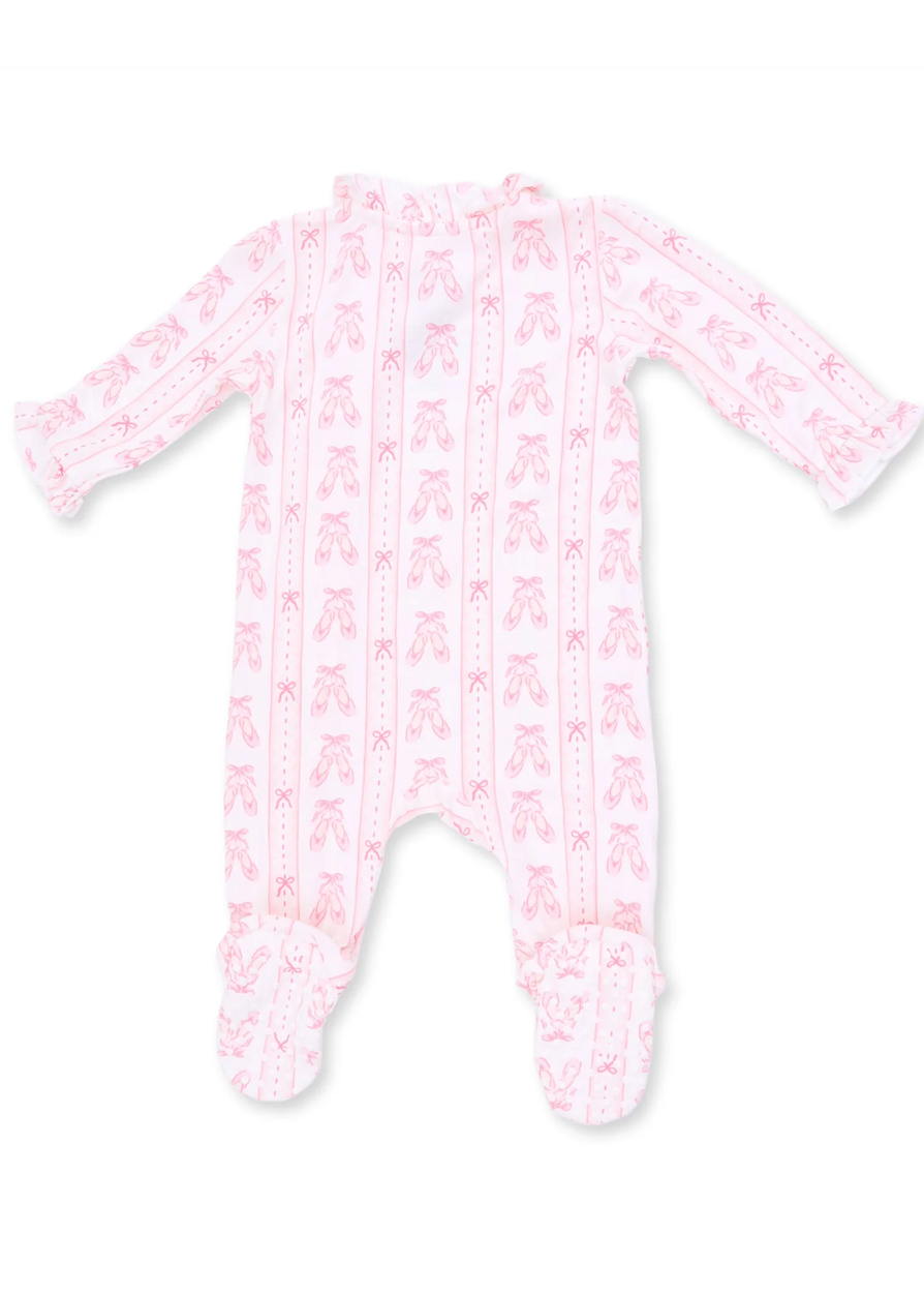 Ballet Shoes Ribbon Stripe - Kimono Ruffle Snap Footie