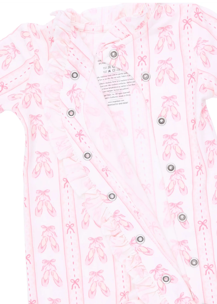 Ballet Shoes Ribbon Stripe - Kimono Ruffle Snap Footie