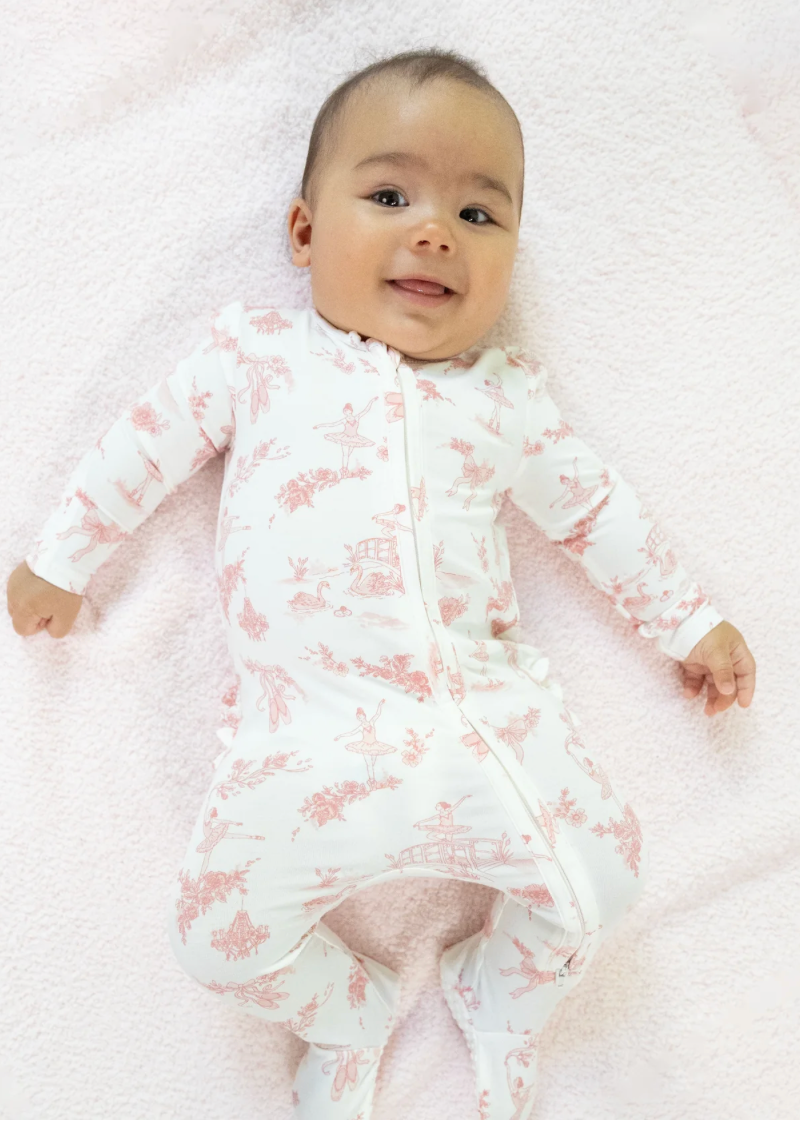 Ballet Toile 2 Way Ruffle Back Zipper Footie
