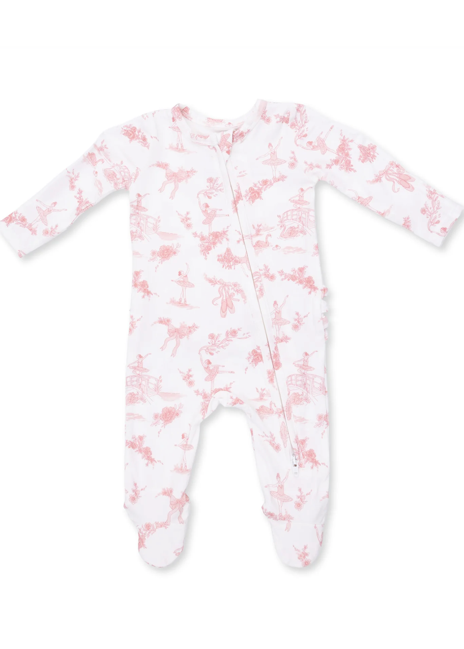 Ballet Toile 2 Way Ruffle Back Zipper Footie