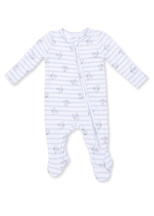 Airplane Stripe 2 Way Zipper Footie