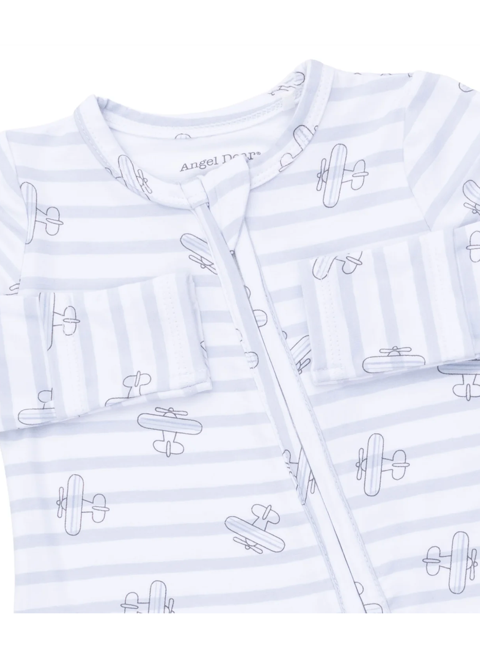 Airplane Stripe 2 Way Zipper Footie