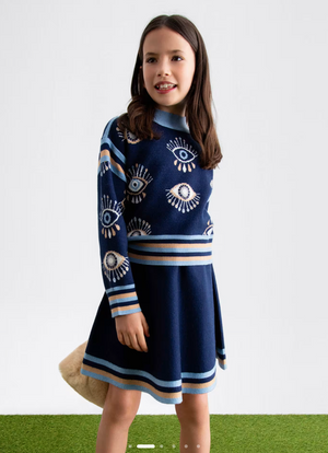 Navy Knit Skirt Set