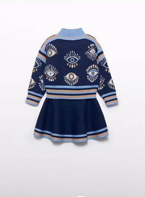 Navy Knit Skirt Set