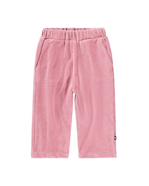 Pink corduroy pants on a white background