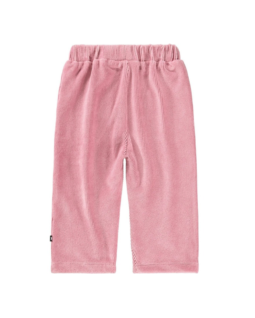 Pink corduroy pants on a white background
