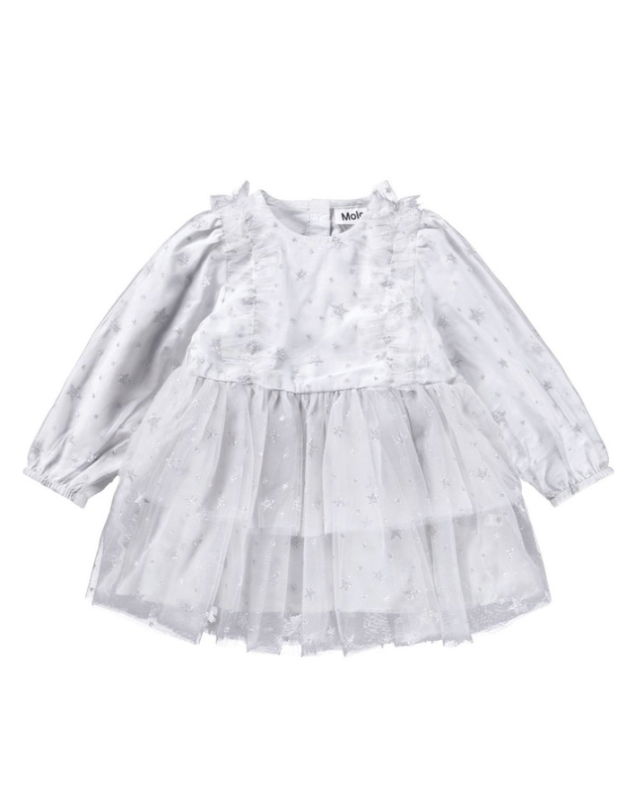 White dress with floral pattern on a white background