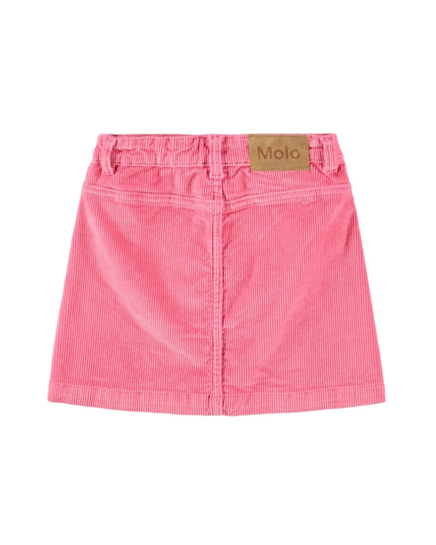 Pink skirt with a brand label on a white background