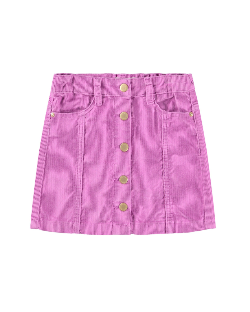 Purple skirt with button details on a white background