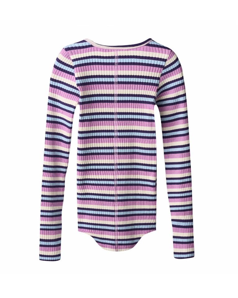 Striped long-sleeve bodysuit on a white background