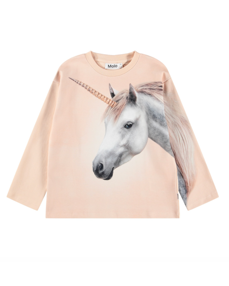 Light pink sweatshirt with a unicorn design on a white background
