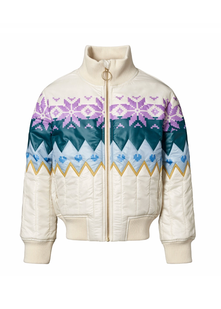 White jacket with colorful pattern on a white background