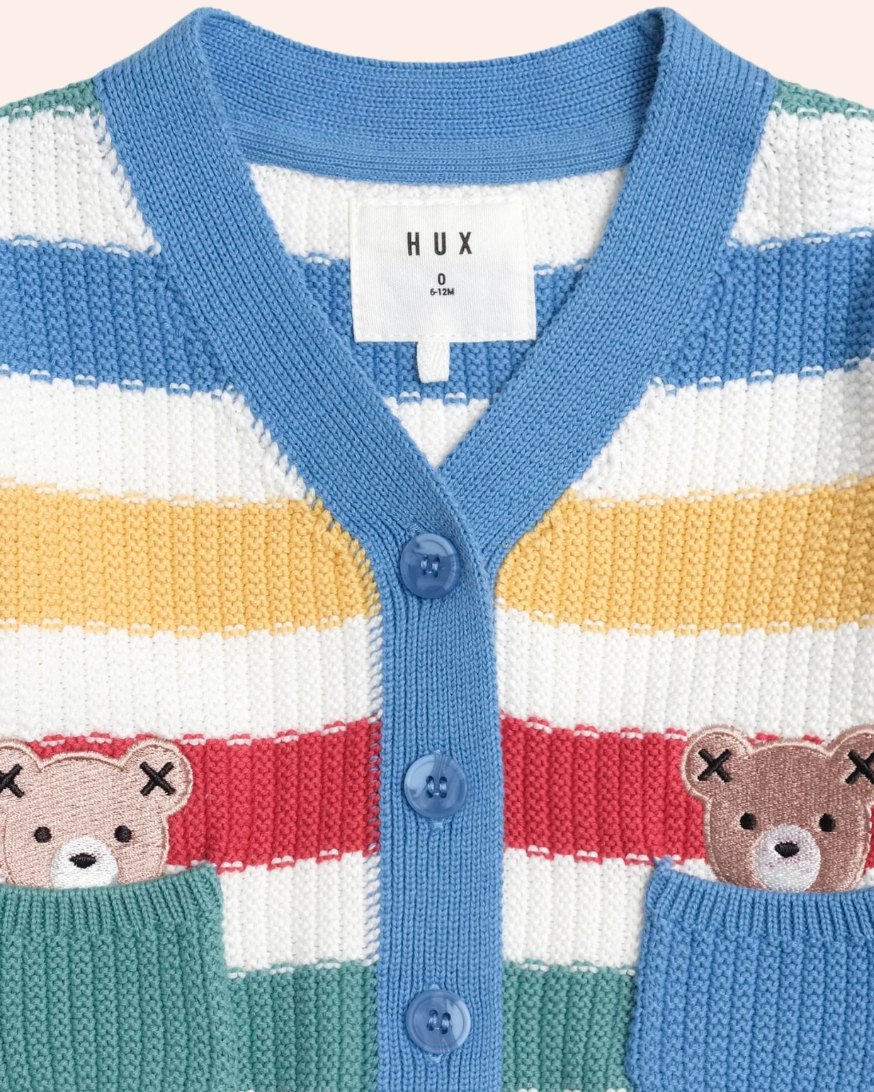 Striped cardigan with teddy bear pockets and HUX label