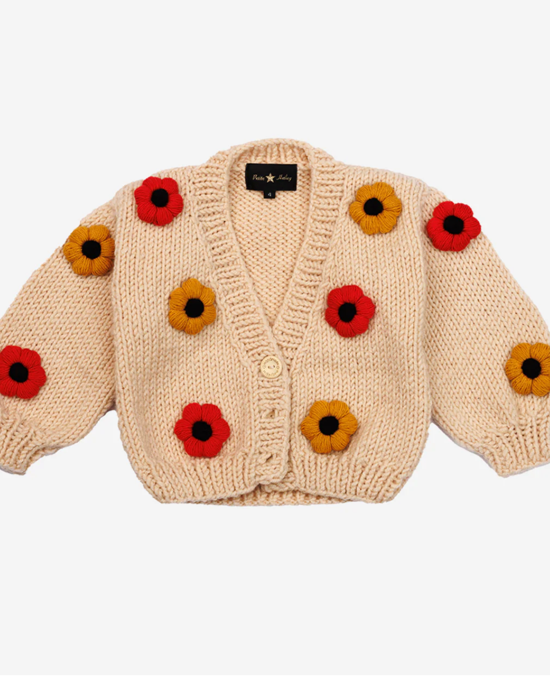 Knitted cardigan with floral patterns on a white background