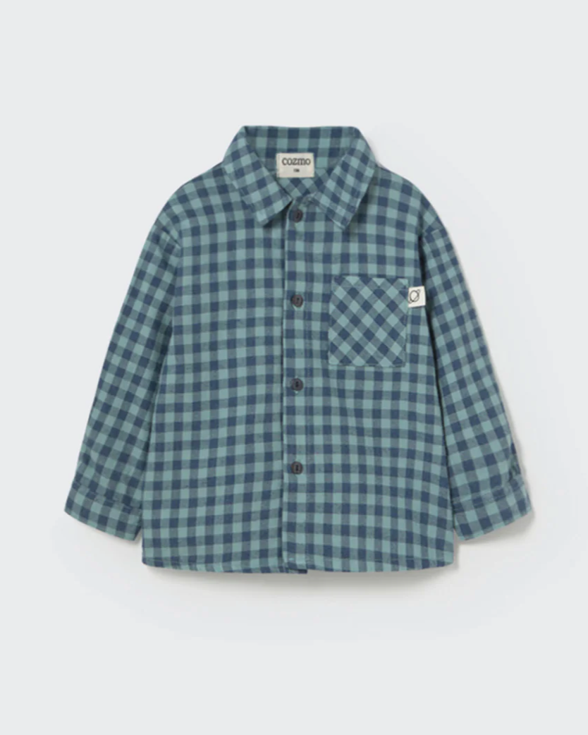 Green and blue checkered shirt on a white background