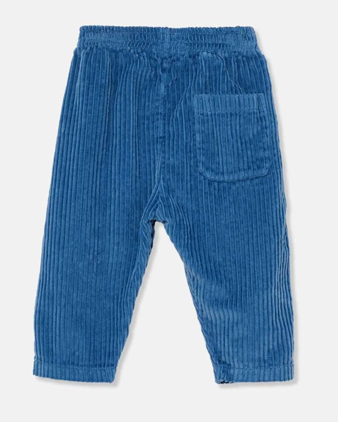 Blue corduroy pants on a white background