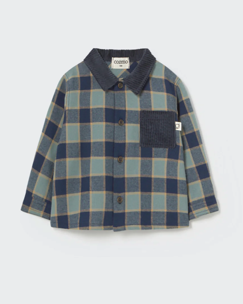 Plaid shirt with a collar on a light gray background