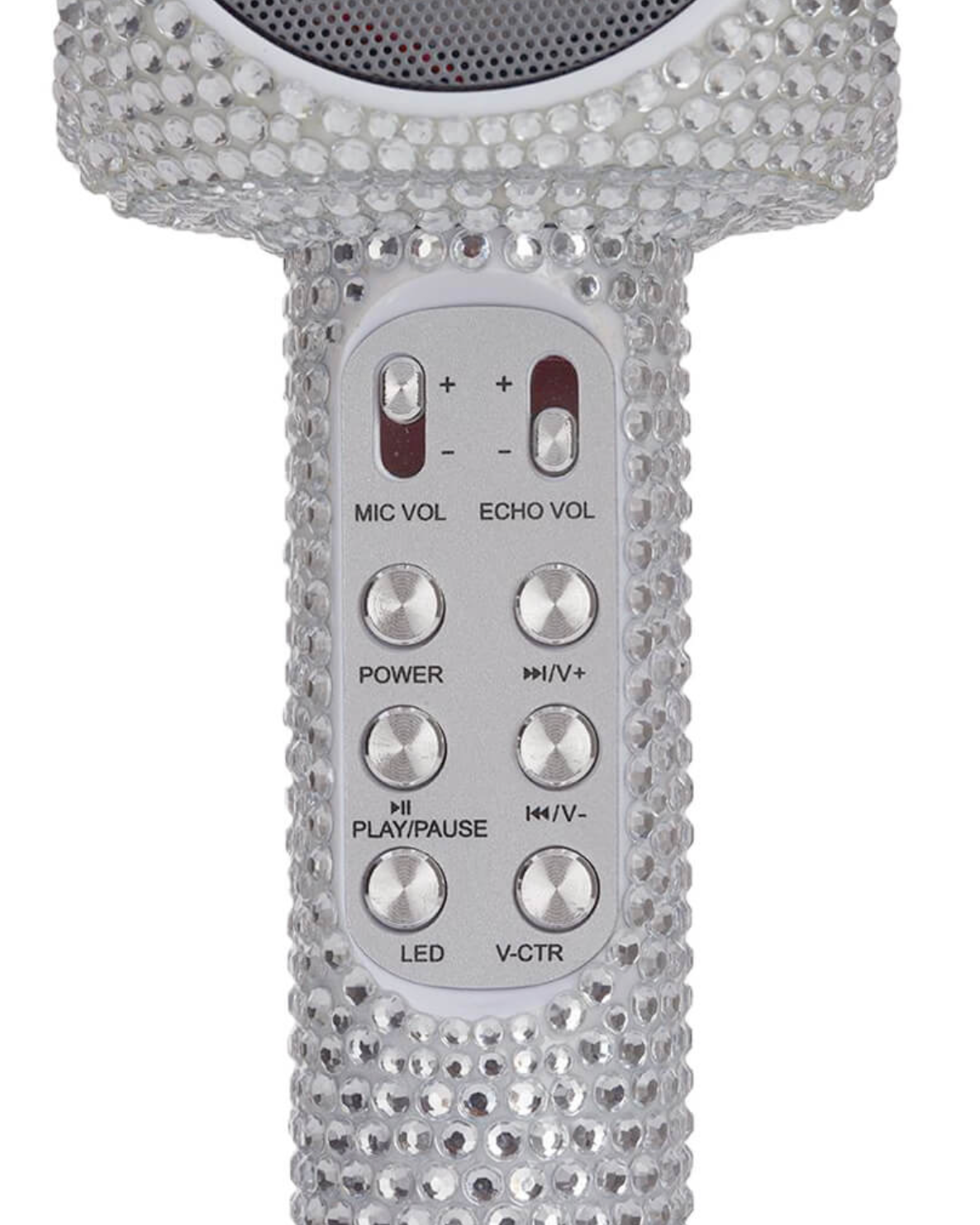 Silver microphone with bling on a white background