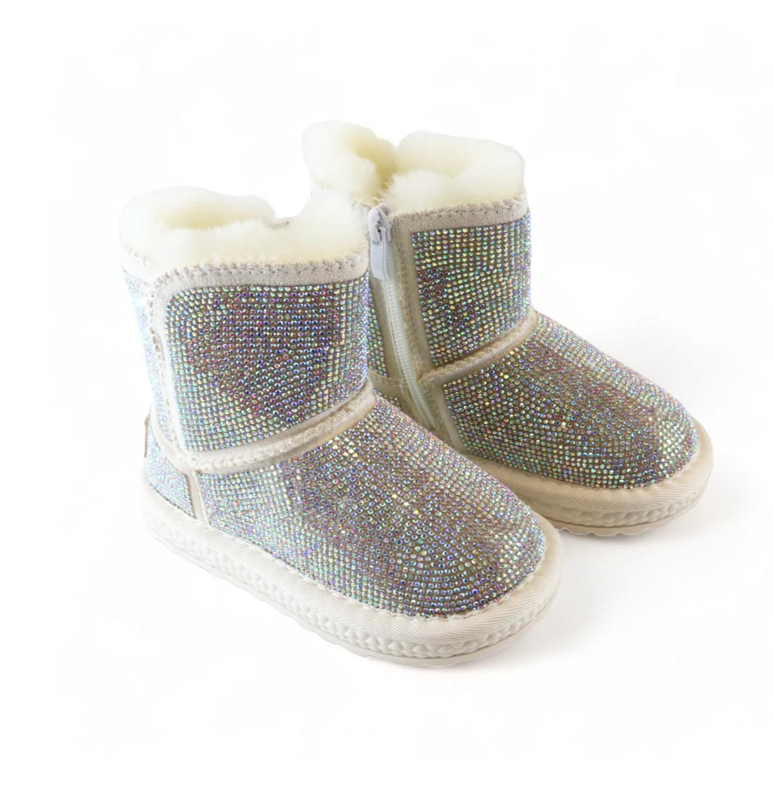 Pearl Charm Quilted Boot - Beige