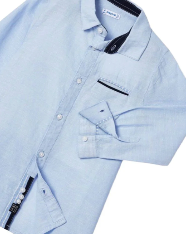 Light blue button-up shirt on a white background
