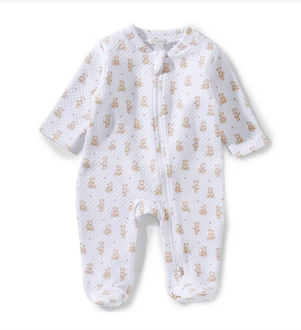 Baby Teddy Bear Tine Print Jacquard Zipper Footie