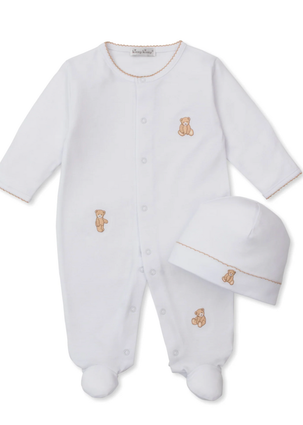 Teddy Bears White/Tan Footie & Hat Set