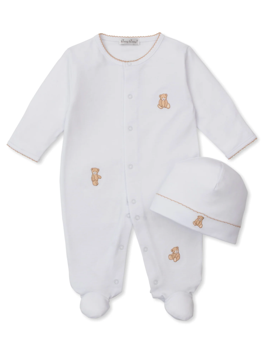 Teddy Bears White/Tan Footie & Hat Set