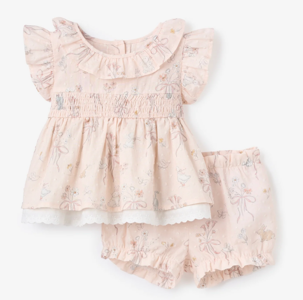 Fleur de Provence Smocked Babydoll Top & Bloomer Set