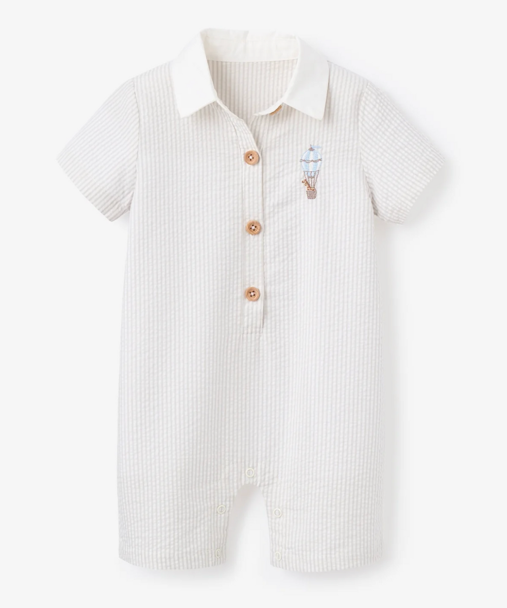 Up & Away Grey Seersucker Collared Shortall