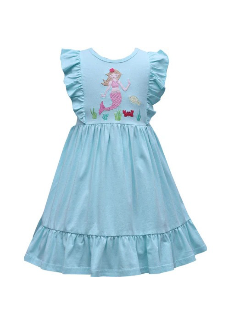 Light blue dress with mermaid design on a white background
