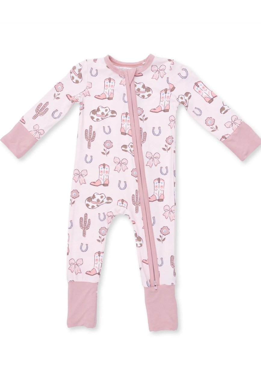 Cowgirl Boots and Bows - 2 Way Zipper Footie
