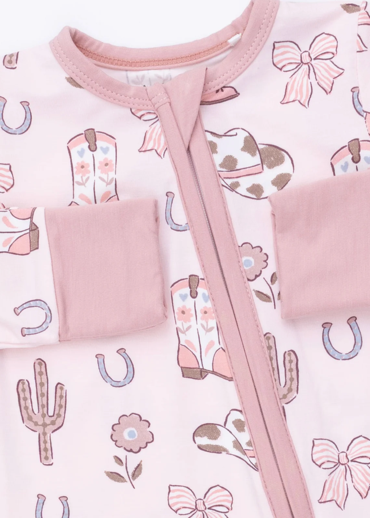 Cowgirl Boots and Bows - 2 Way Zipper Footie