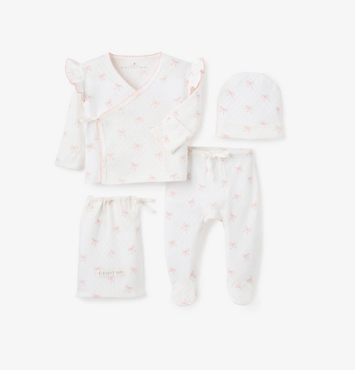 PINK BOW ORGANIC COTTON POINTELLE 3PC BAG SET