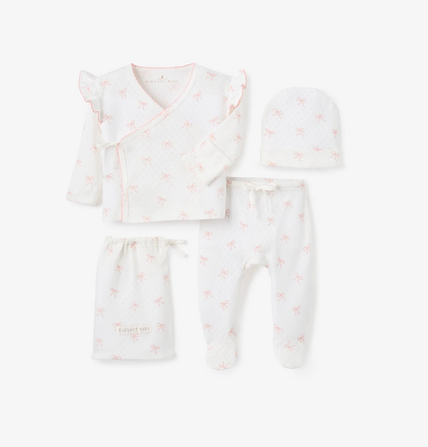 PINK BOW ORGANIC COTTON POINTELLE 3PC BAG SET