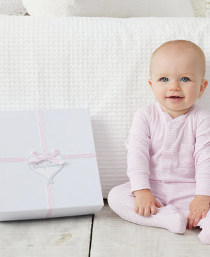 Simple stripes pink 5pc gift set with gift box for baby girl