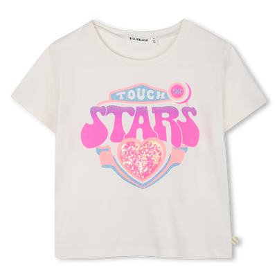 Ivory Cotton T-Shirt with Pink Slogan & Sequin Heart