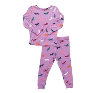 Pink Chicken Kids Bamboo PJ set Lavender Multi Horses