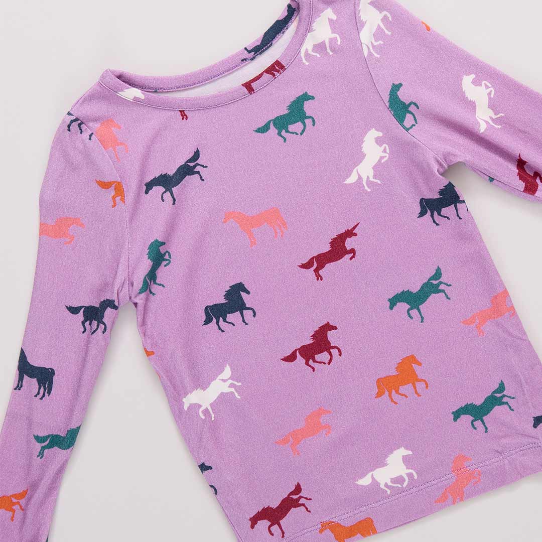 Pink Chicken Kids Bamboo PJ set Lavender Multi Horses