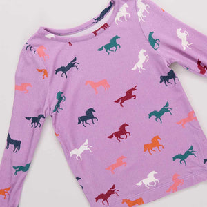 Pink Chicken Kids Bamboo PJ set Lavender Multi Horses
