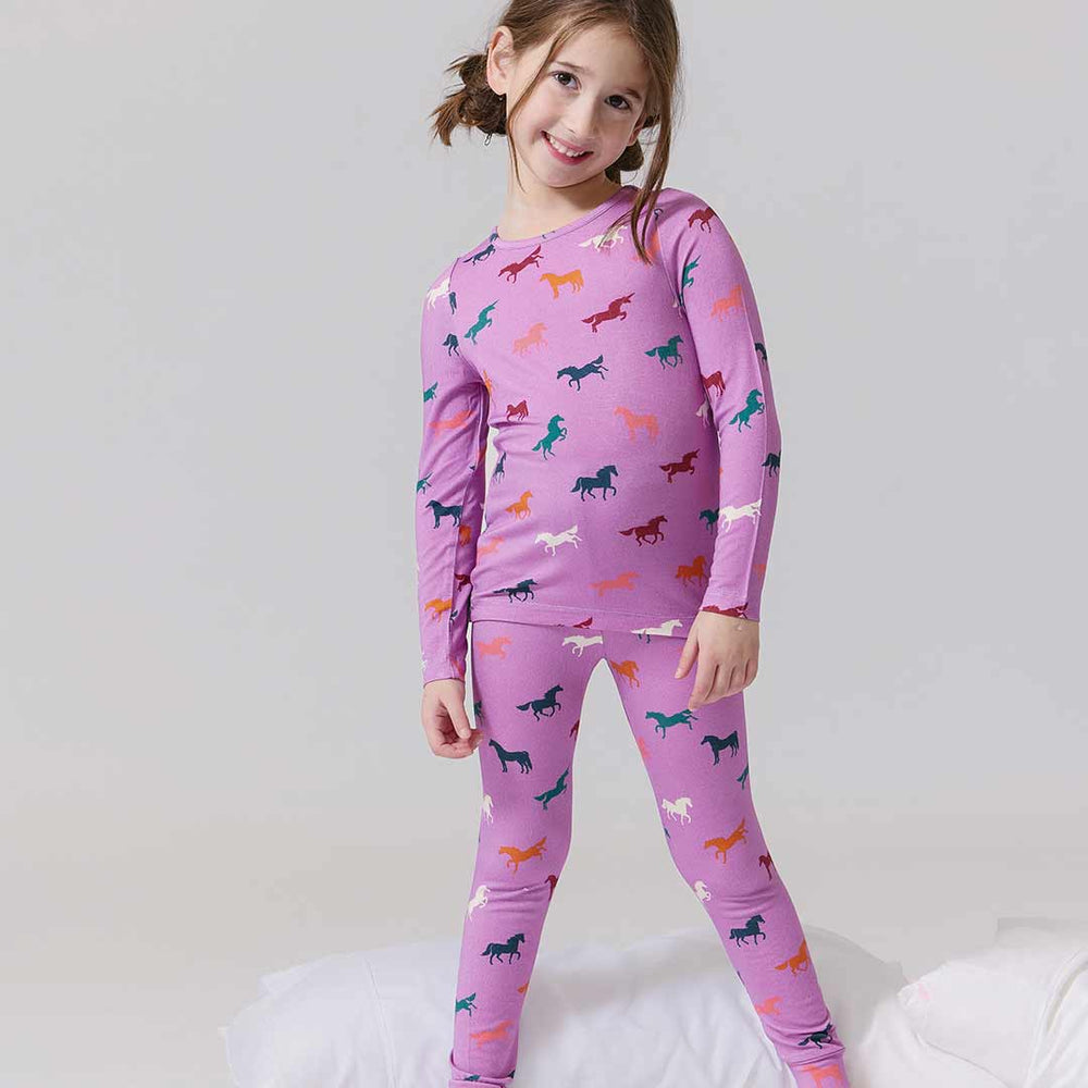 Pink Chicken Kids Bamboo PJ set Lavender Multi Horses