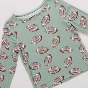 Pink Chicken Kids Bamboo PJ set Green Flying Footballs
