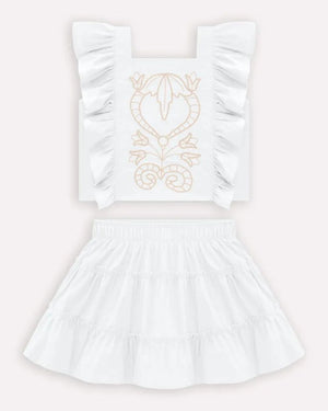 Girl Set Blouse with Ruffles and Round Skirt