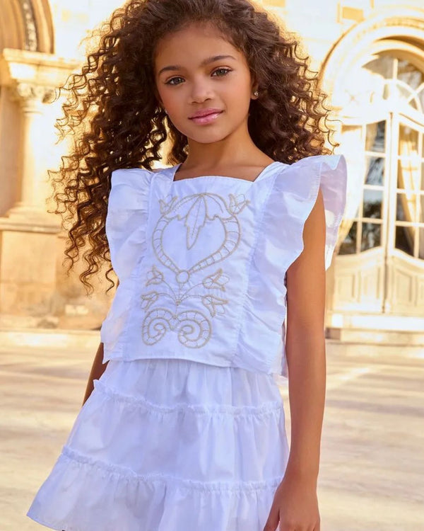 Girl Set Blouse with Ruffles and Round Skirt