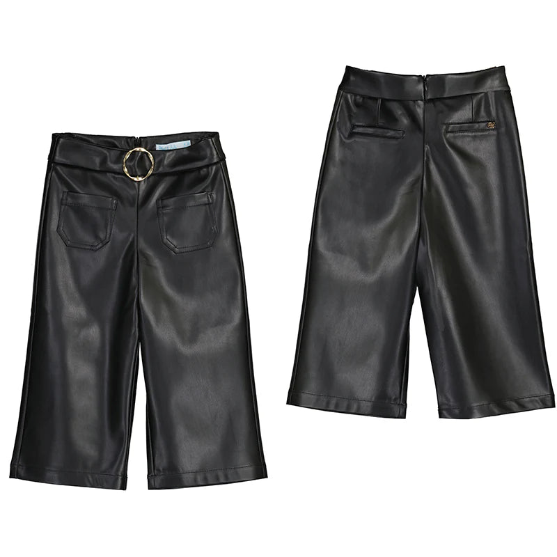 Faux Leather Black Culotte Pants